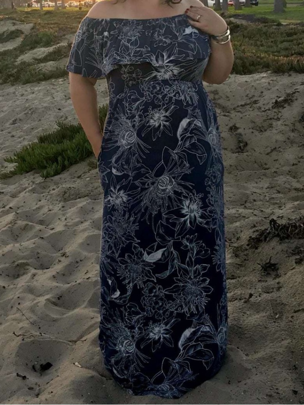 Soma Navy Floral Off-Shoulder Maxi Dress